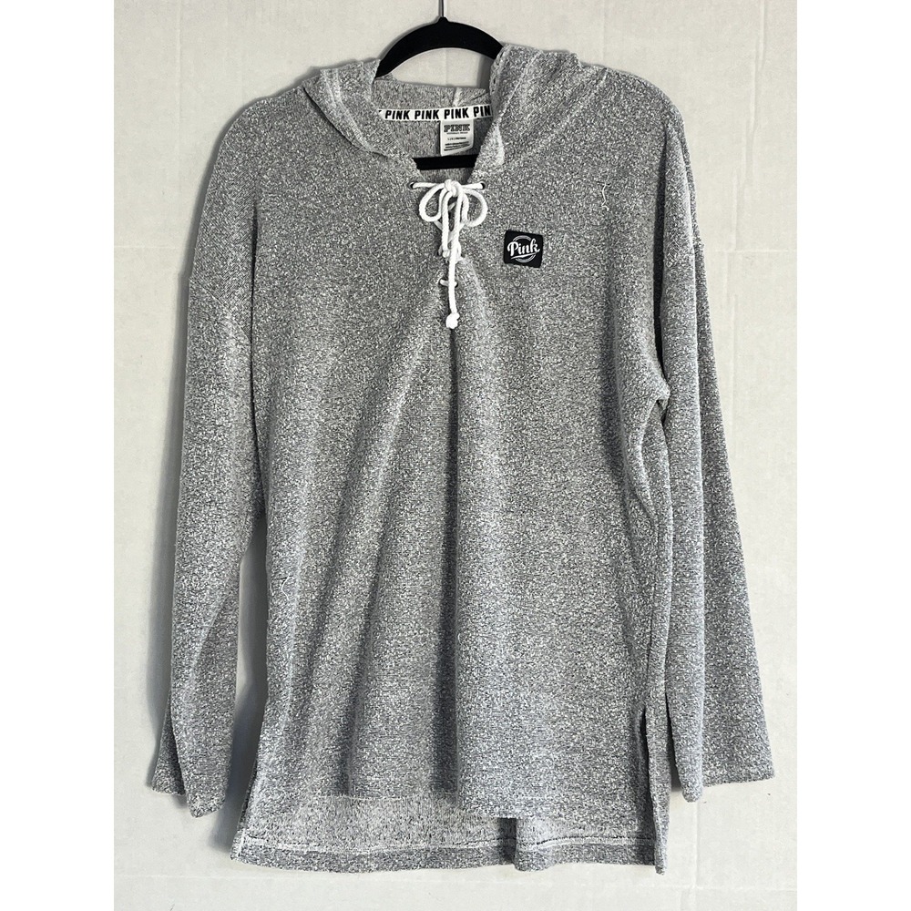 Victoria Secret PINK Beach Fleece Lace Up Pullover Hoodie Gray Large women's